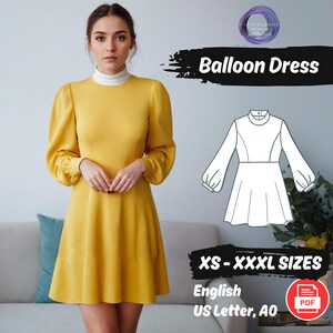 Peut inclure: Un patron de couture numérique pour une robe ballon en tailles XS-XXXXL. Le patron est disponible en anglais et est imprimé sur du papier au format lettre US. Le patron comprend un dessin au trait de la robe.