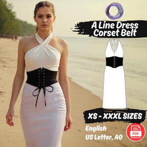 Corset and Dress Sewing Pattern Set, Lace Corset Belt Pattern, Halter Neck A Line Dress Pattern, Romantic Set Sewing Pattern, Cosplay Set