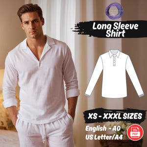 Men's Long Sleeve Loungewear Shirt Sewing Pattern (PDF)
