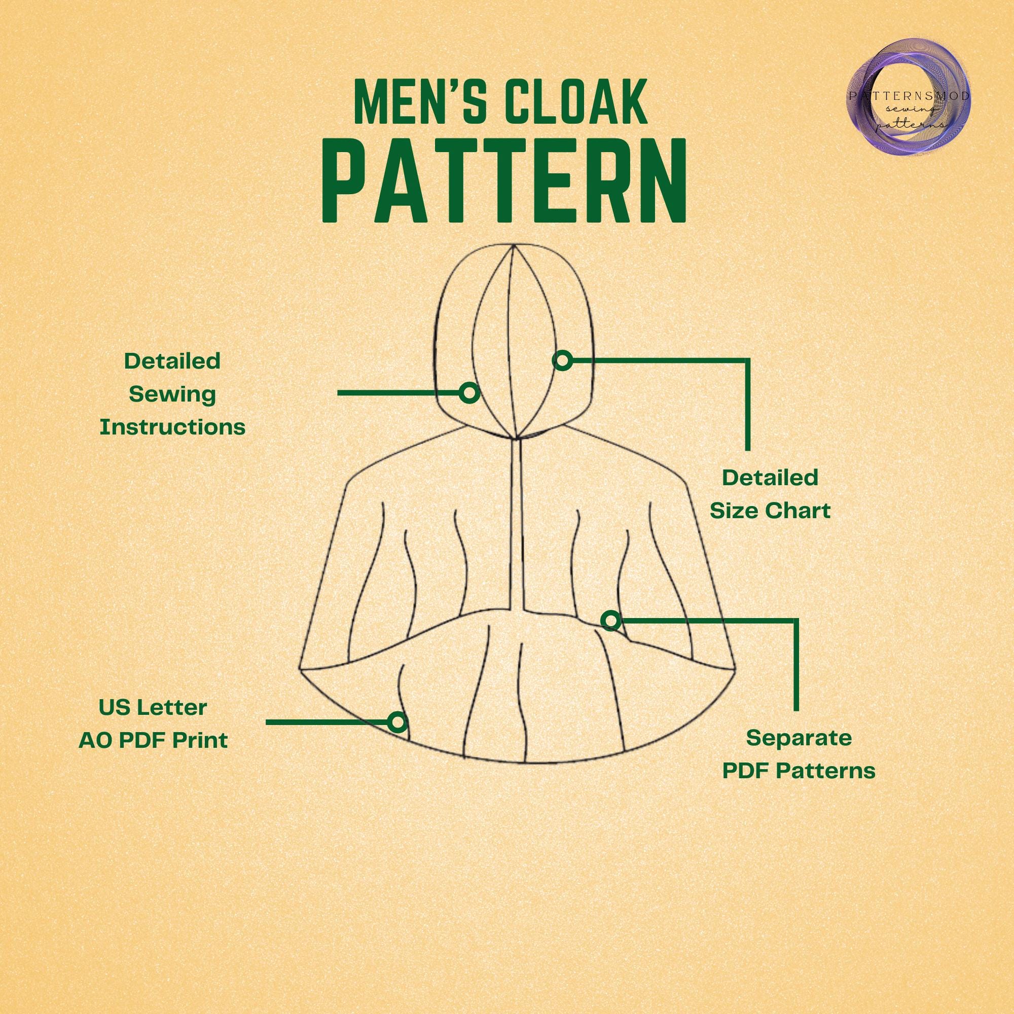 Men's Hooded Capelet Sewing Pattern | Cosplay Cloak PDF Pattern - Etsy
