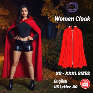Women Hooded Cloak Sewing Pattern, Superhero Fantasy Costume Pattern, Magical Gown, Elven Cape Pattern, Cloak with Hood Pattern