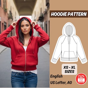 Patrón de costura de sudadera con capucha de gran tamaño Patrón de sudadera con capucha para mujer Patrón de ropa informal Patrón de costura de suéter en PDF