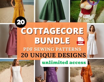 Cottagecore Sewing Pattern Bundle: 20 Unique Dress, Corset, Skirt, Top, Blouse, Apron Patterns Sewing