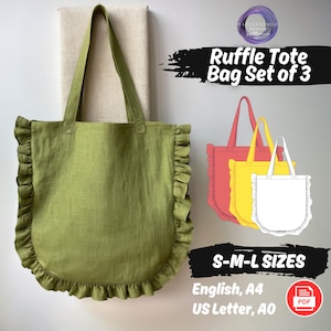 Ruffle Tote Bag Nähmuster Anfänger einfach Einkaufstasche zu nähen, DIY-Einkaufstaschen-Muster, Shopper Wiederverwendbare Einkaufstasche PDF-Muster