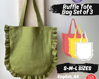 Ruffle Tote Bag Sewing Pattern, Beginner Easy Shopping Pouch PDF Pattern
