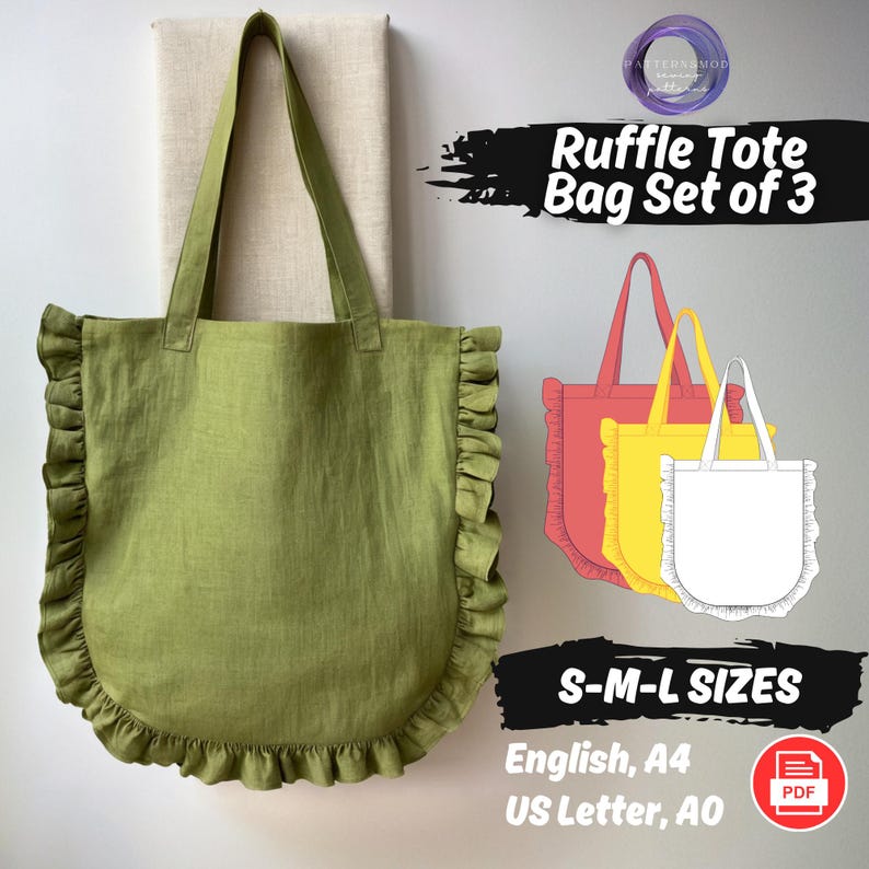 Ruffle Tote Bag Sewing Pattern, Beginner Easy Shopping Pouch PDF ...