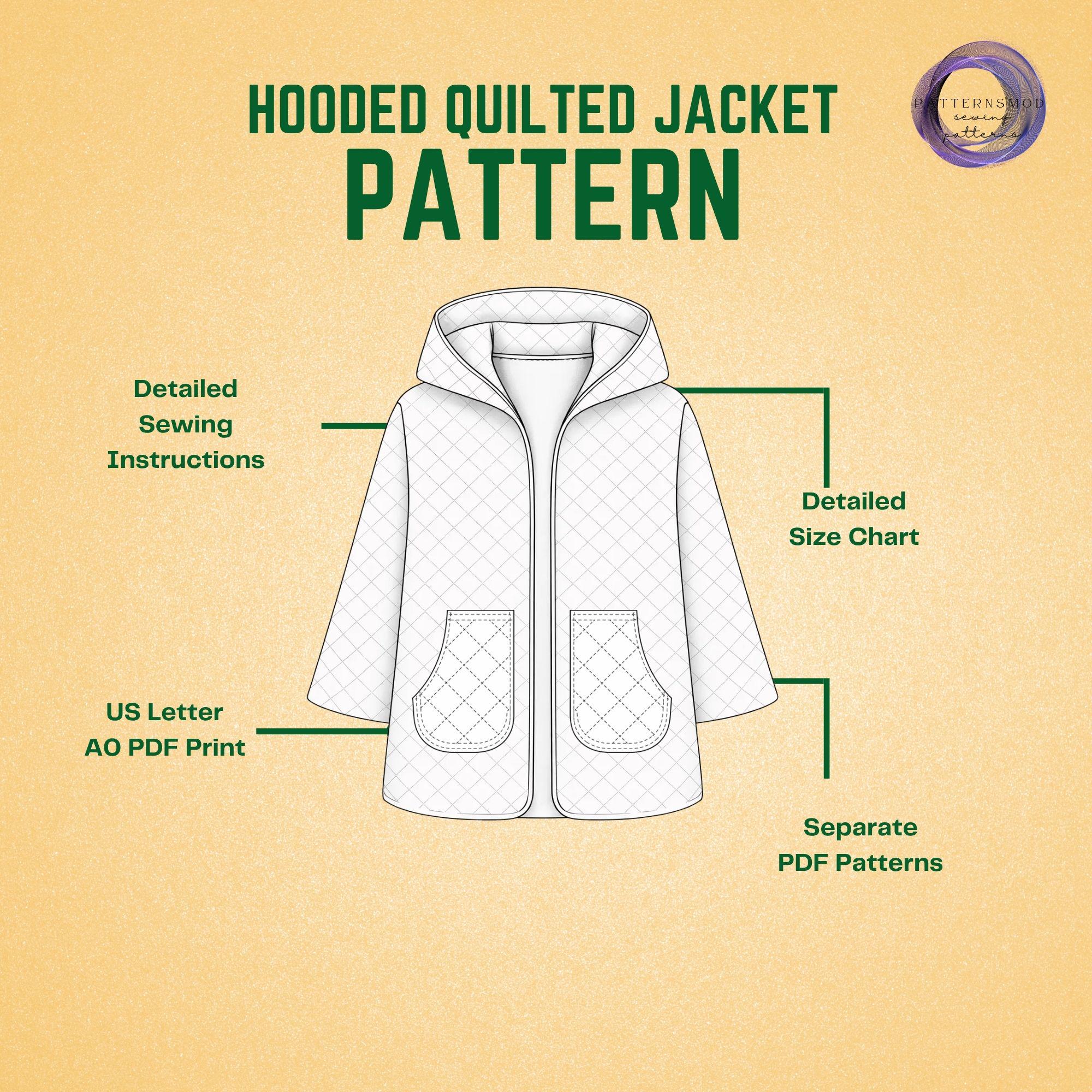 Hooded Jacket Sewing Pattern Pockets Patchwork Quilted Coat Sewing ...