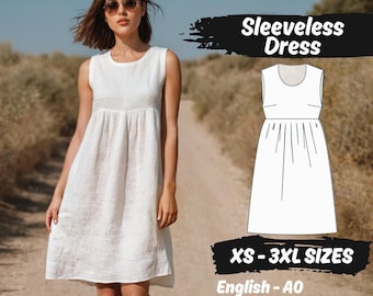 Linen Midi Dress Sewing Pattern | Sleeveless Gathered Style Summer Garment