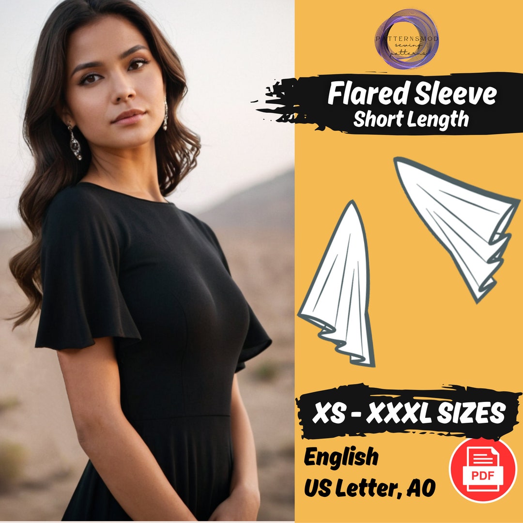 Flared Ruffle Sleeve Sewing Pattern | XS-3XL PDF Digital Pattern Blocks ...