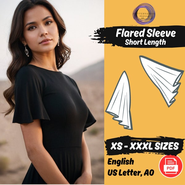 Flared Sleeve Sewing Pattern | Flutter Ruffle Sleeve Pattern | Add on Sleeves | PDF Digital Sewing Pattern | XS - 3XL Pattern