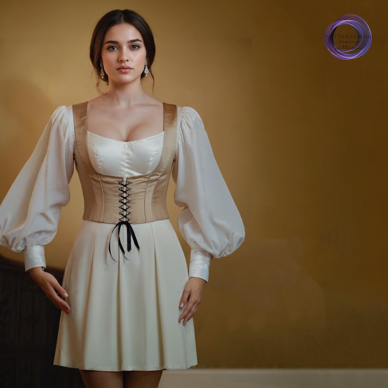 Renaissance Corset and Dress Sewing Pattern Bustier Tie Top Project, Bishop Sleeve Dress image 2