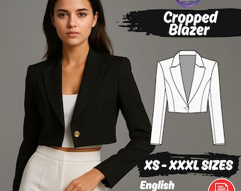Patrón de costura para blazer corto / Tutorial en PDF para chaqueta corta de mujer / Patrón de chaleco con botones a la moda