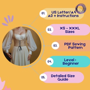 Renaissance Corset and Dress Sewing Pattern Bustier Tie Top Project, Bishop Sleeve Dress image 6