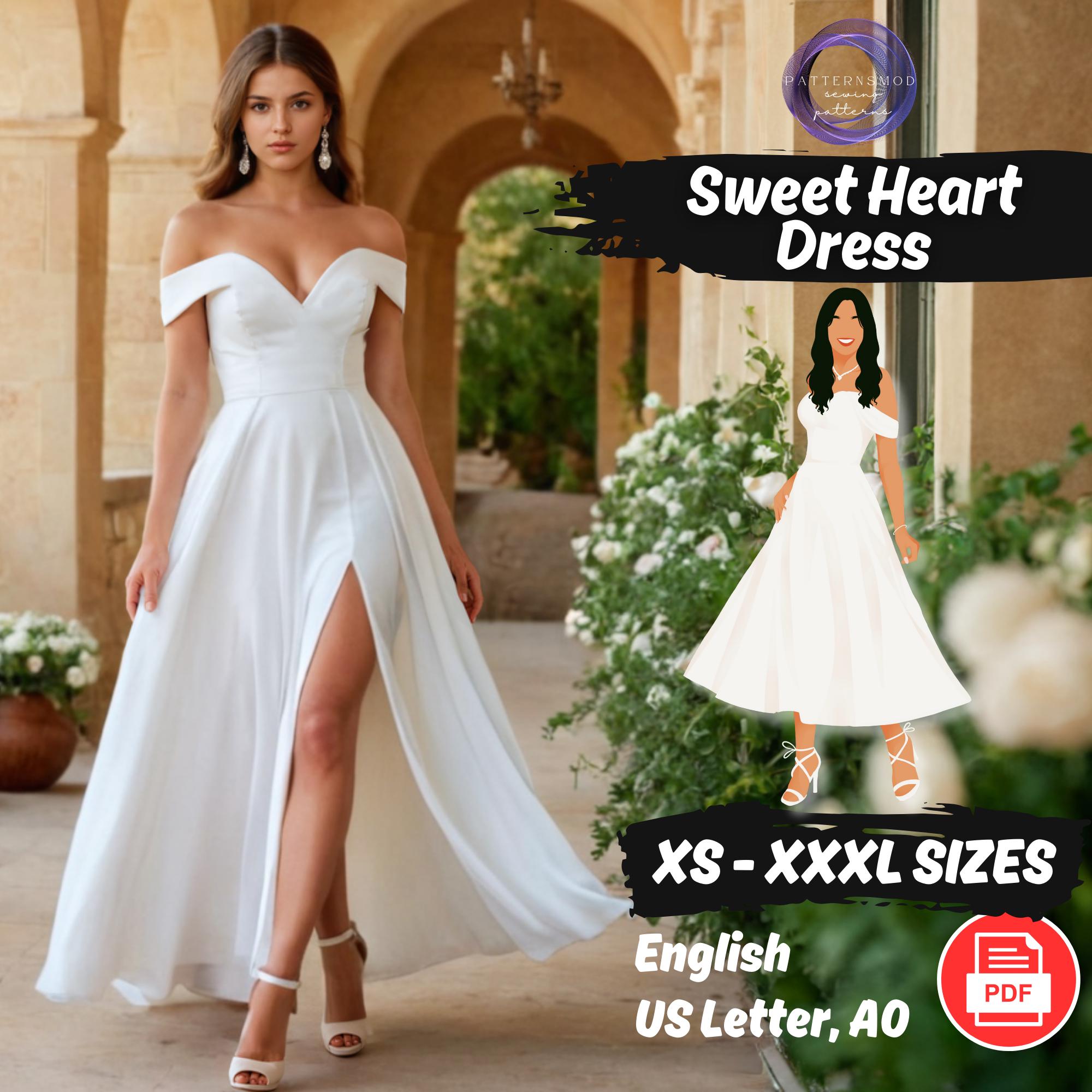 off the shoulder wedding dress sewing patterns Sweetheart Neck Maxi Dress Sewing Pattern, Off-shoulder Prom Gown (PDF  Pattern)