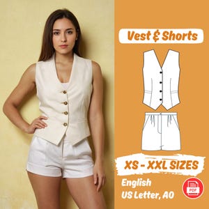 Summer Set Sewing Pattern | Waistcoat Sewing Pattern | Shorts Sewing Pattern | Vest Pattern Shorts Sewing Pattern | Trendy Top Set