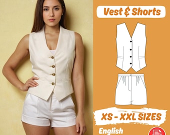 Summer Outfit Sewing Pattern DIY Tutorial Waistcoat Guide and Trendy Vest Shorts Design