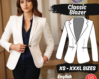 Suit Blazer Sewing Pattern, Women Jacket, Office Classic Coat PDF Pattern