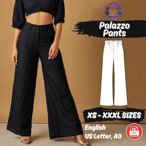 High Waisted Pants Sewing Pattern, Women Wide Leg Pants Pattern, Palazzo Long Pants Sewing Pattern, Plus Size Pants Pattern