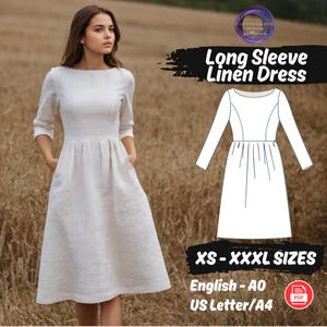 Cottagecore Linen Dress Sewing Pattern | Gathered Long Sleeve Pinafore Outfit PDF Pattern