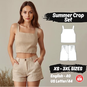 Linen Top and Shorts Sewing Pattern – Summer Lounge Set Pattern Instant Download
