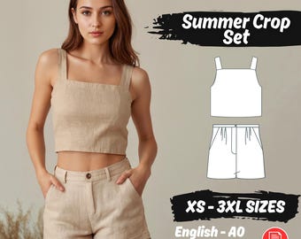 Linen Top and Shorts Sewing Pattern – Summer Lounge Set Pattern Instant Download