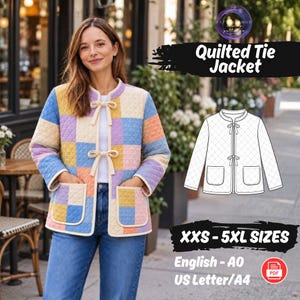 Nähanleitung für eine gesteppte Jacke mit Krawattenmuster, einfaches Tutorial für eine trendige Weste, Schnittmuster für einen Patchwork-Steppmantel