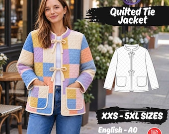 Quilted Ties Jacket Sewing Pattern, Trendy Vest Easy Tutorial, Patchwork Quilt Coat Pattern
