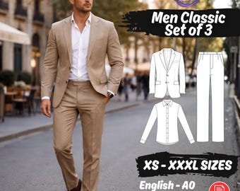 Herren Anzug Set Schnittmuster Bundle, Blazer, Hemd, Hose Schnittmuster