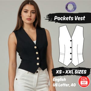 Vest Sewing Pattern Women Pockets Waistcoat Pattern Button V