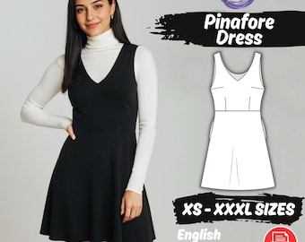 Schürze Kleid Schnittmuster, V Ausschnitt Frauen Loose Fit Mini Kleid PDF Tutorial