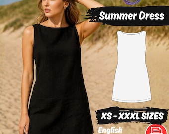 Linen Summer Dress Sewing Pattern, Sleeveless Boat Neckline Dress Tutorial