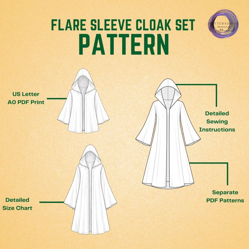 Hooded Cloak Capes Sewing Pattern Bundle, Cosplay Medieval Costume ...