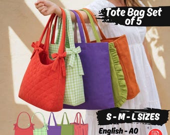 Tote Bag Schnittmuster Bundle von 5 Slouchy Bow Boho Bag PDF Digital Tutorial