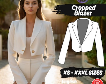 Women Blazer Sewing Pattern, Short Trendy Jacket, Cropped Button Coat PDF Pattern