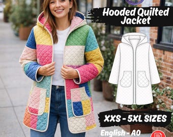 Gesteppte Jacke Schnittmuster Mini Länge Kapuzenmantel Nähanleitung XXS-5XL Langarm Strickjacke