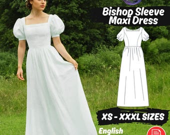 Puff Sleeve Maxi Dress Sewing Pattern: Square Neck Linen (PDF Pattern)