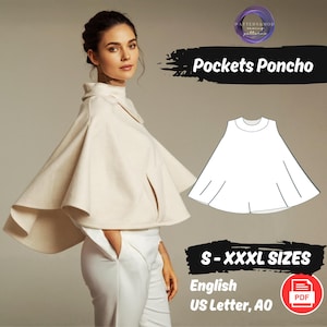 Poncho Sewing Pattern with Pockets – Women Cape Cosplay PDF Pattern
