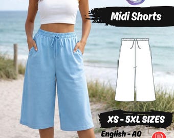 Weites Bein Midi Shorts Schnittmuster Elastische Taille Kurze Hosen Anleitung Loungewear Trendy Shorts