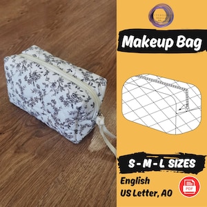 Schminktasche Schnittmuster Kosmetiktasche PDF Pattern Zipper Reise Schminktasche 3 Größen Schnittmuster | Gefüttertes Boxy Pouch Muster
