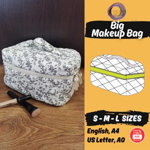 Make-up-Tasche mit Griff, Nähmuster für Haar-Werkzeug-Organizer-Box, PDF-Muster, Kosmetiktasche Schnittmuster, Frauen-Reise-Beutel-Muster