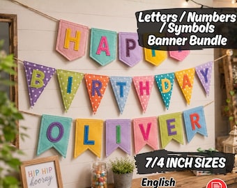 Juego de 3 patrones de costura para banderines de letras de tela para fiestas de cumpleaños. Tutorial para principiantes.