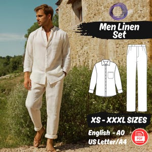 Loungewear linnen set naaipatroon, patroon heren los shirt en broek, zomer casual linnen set patroon, XS - XXXL heren naaipatronen