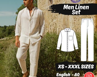 Loungewear Linen Set Sewing Pattern, Man Loose Shirt and Pants Pattern, Summer Casual Linen Set Pattern, XS - XXXL Men Sewing Patterns