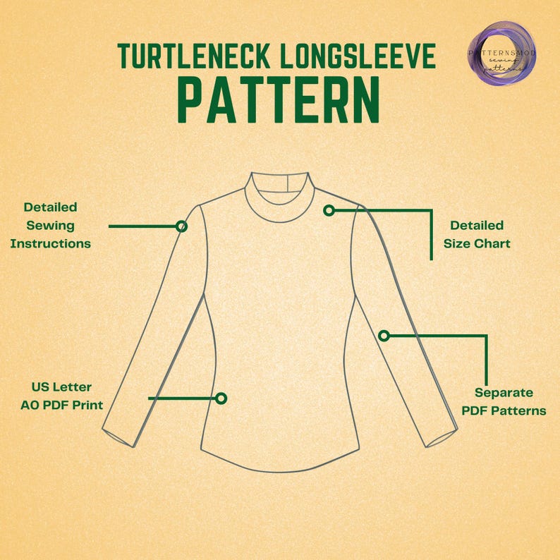 Turtleneck Blouse Sewing Pattern, Women's Mock Neck Top PDF Pattern image 3
