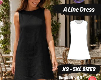 Patrón de costura en PDF para minivestido de corte A para mujer, vestido de verano, tutorial fácil