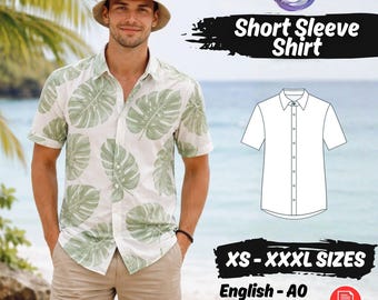 Herren Shirt Schnittmuster Hawaii Kurzarm Herren Outfit Nähanleitung XS-5XL PDF Download