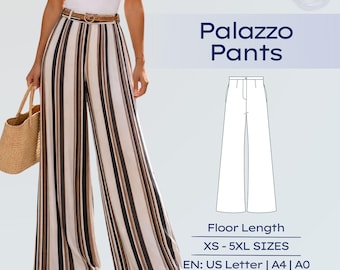 Patrón de costura para pantalones palazzo, pantalones de mujer largos hasta el suelo, pierna ancha y con bolsillos (PDF)