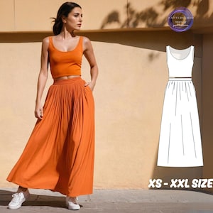 Tank Top And  Maxi Skirt Sewing Pattern Set Summer Crop Top Pattern Gathered Pockets Skirt Sewing Pattern, Loose Set Pattern, Linen Top