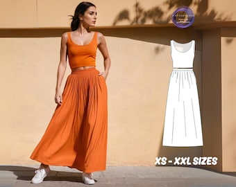 Mönster för maxikjol och crop top, sommarkläder i linne