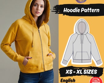 Patrón de costura para sudadera con cremallera extragrande - Patrón PDF para jersey de mujer